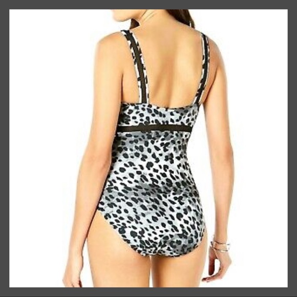DKNY Animal Print Mesh Detail One Piece Swimsuit - Picture 2 of 15